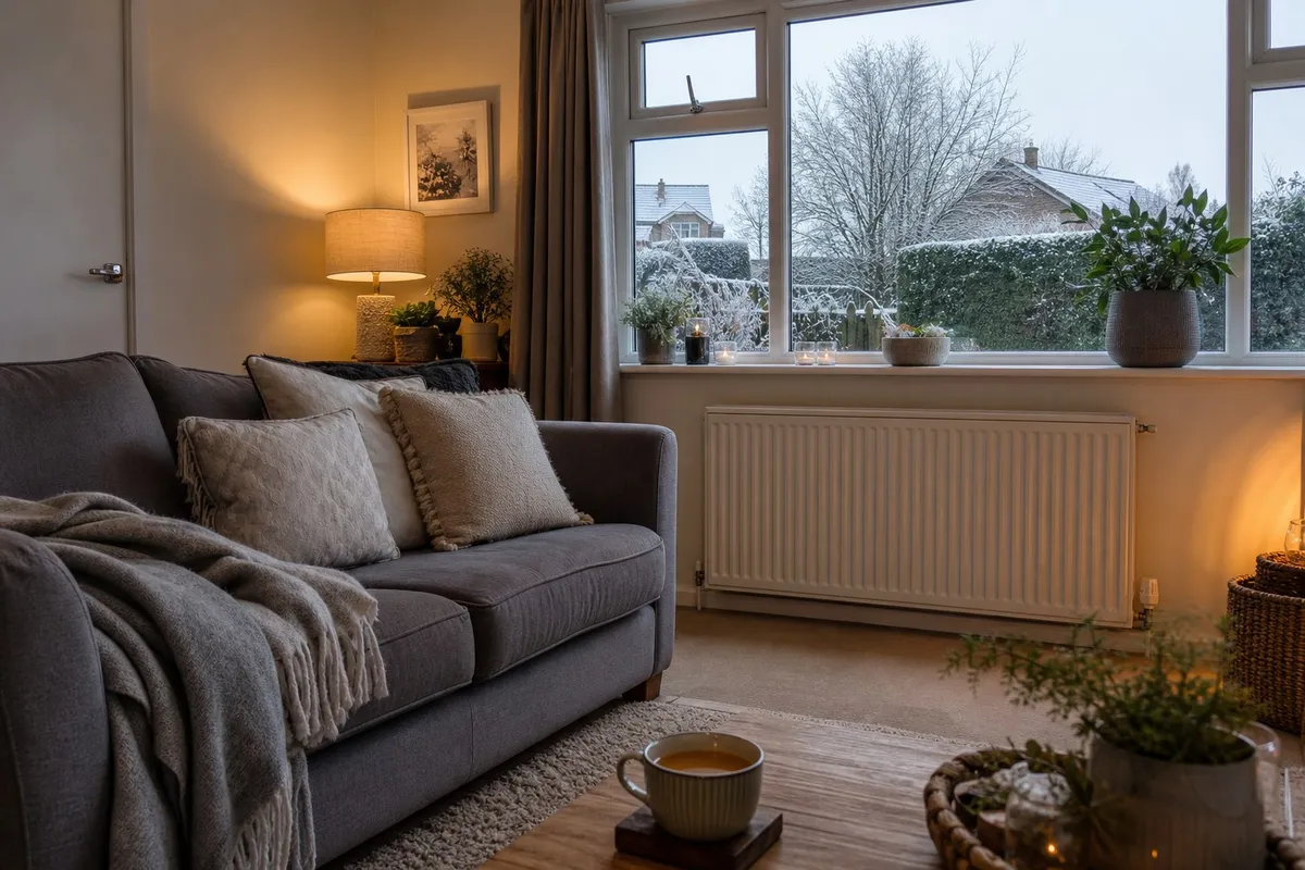 Warm living room in a Darlington home after an ageing heat pump was replaced
